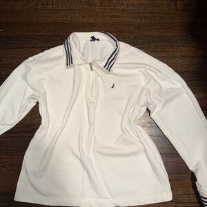 Nautica White Long Sleeve Polo with Navy Trim